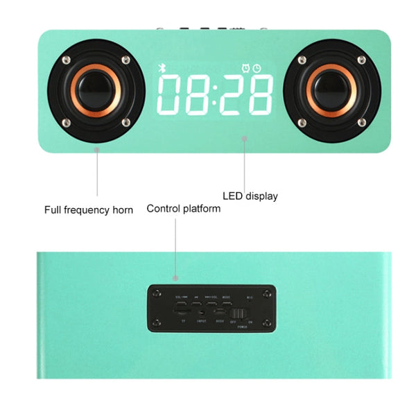 M5C Subwoofer Wooden Clock Bluetooth 4.2 Speaker, Support TF Card & 3.5mm AUX & FM Radio