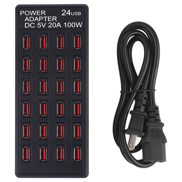 100W 24 USB Ports Fast Charger Station Smart Charger with LED Indicator AC 100-240V, US Plug