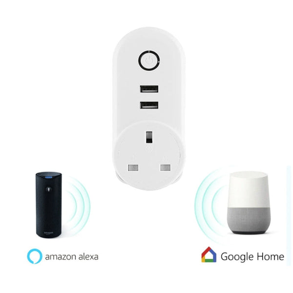 SA-002 2 USB Ports + 1 EU Socket WiFi Smart Power Plug Socket, Compatible with Alexa and Google Home, AC 110V-230V, UK Plug, US Plug