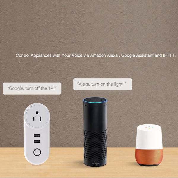 SA-002 2 USB Ports + 1 EU Socket WiFi Smart Power Plug Socket, Compatible with Alexa and Google Home, AC 110V-230V, UK Plug, US Plug
