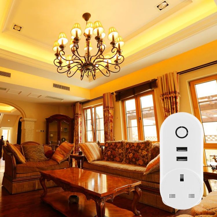 SA-002 2 USB Ports + 1 EU Socket WiFi Smart Power Plug Socket, Compatible with Alexa and Google Home, AC 110V-230V, UK Plug, US Plug