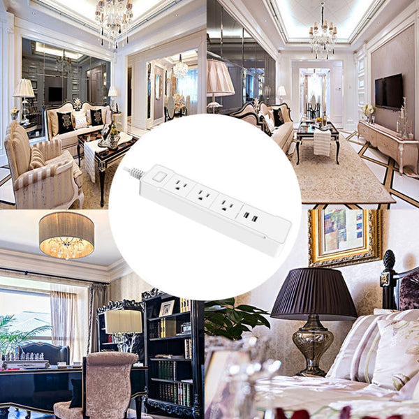 C198B 2 USB Ports + 3 US Sockets WiFi Smart Power Plug Socket, Compatible with Alexa and Google Home, AC 110V-240V, US Plug, White