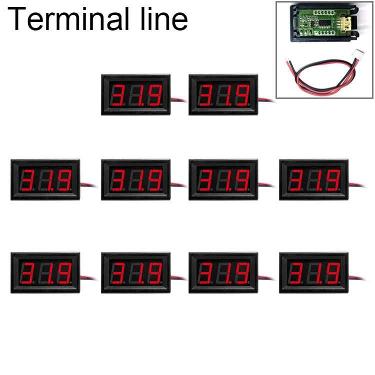 10 PCS 0.56 inch 2 Terminal Wires Digital Voltage Meter with Shell, Color Light Display, Measure Voltage: DC 4.5-30V