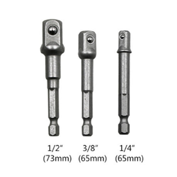 3 PCS/Set Socket Bit Extension Bar Hex Shank Adapter Drill Nut Driver Power Drill Bit(1/4, 3/8, 1/2 inch), Length:65-73mm