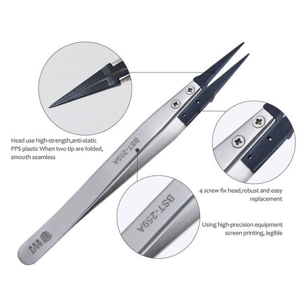 BEST BST-259A  Stainless Steel Snti Static Tweezer, BST-259A
