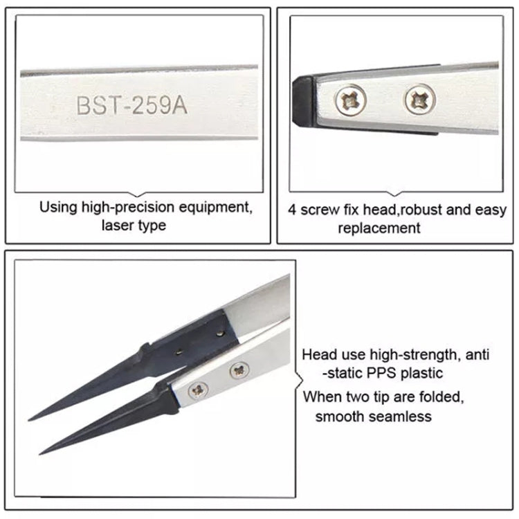 BEST BST-259A  Stainless Steel Snti Static Tweezer, BST-259A
