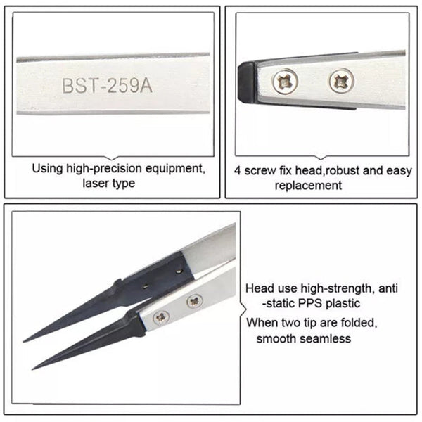 BEST BST-259A  Stainless Steel Snti Static Tweezer, BST-259A