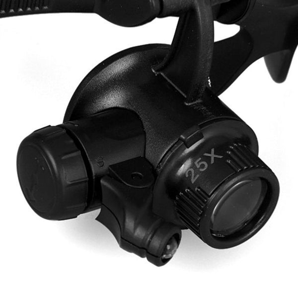 10X 15X 20X 25X Double Eye Glasses Lens Jeweler Watch Repair Head Magnifier with 2 LED Lights(Black), 10X/15X/20X/25X