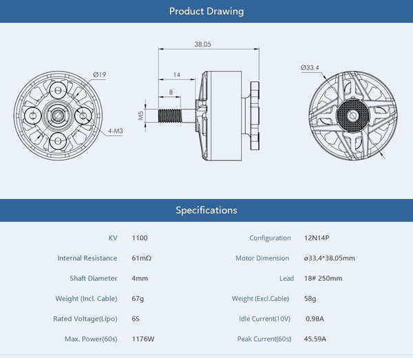 Tmotor F100 2810 Long Range / Cinelifter Motor (1100kV, 1350kV)
