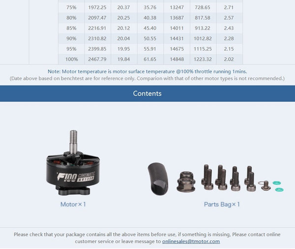 Tmotor F100 2810 Long Range / Cinelifter Motor (1100kV, 1350kV)