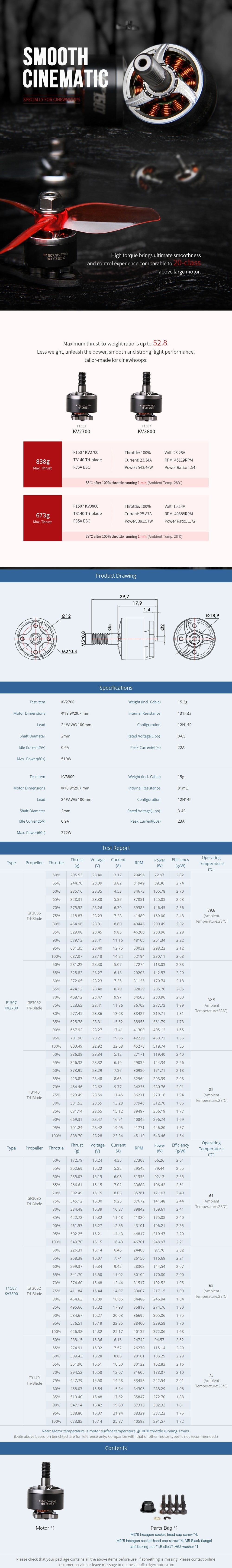 T-Motor F1507 Cinematic 3" Motor