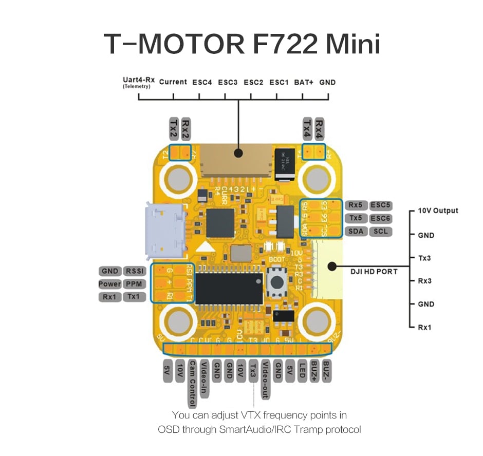 T-Motor F7 Mini Flight Controller (HD +OSD +VTX Switch)
