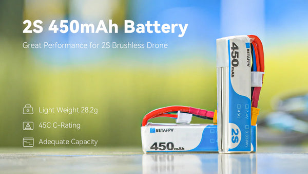 BetaFPV 450mAh 2S 45C Lipo Battery (2pcs)