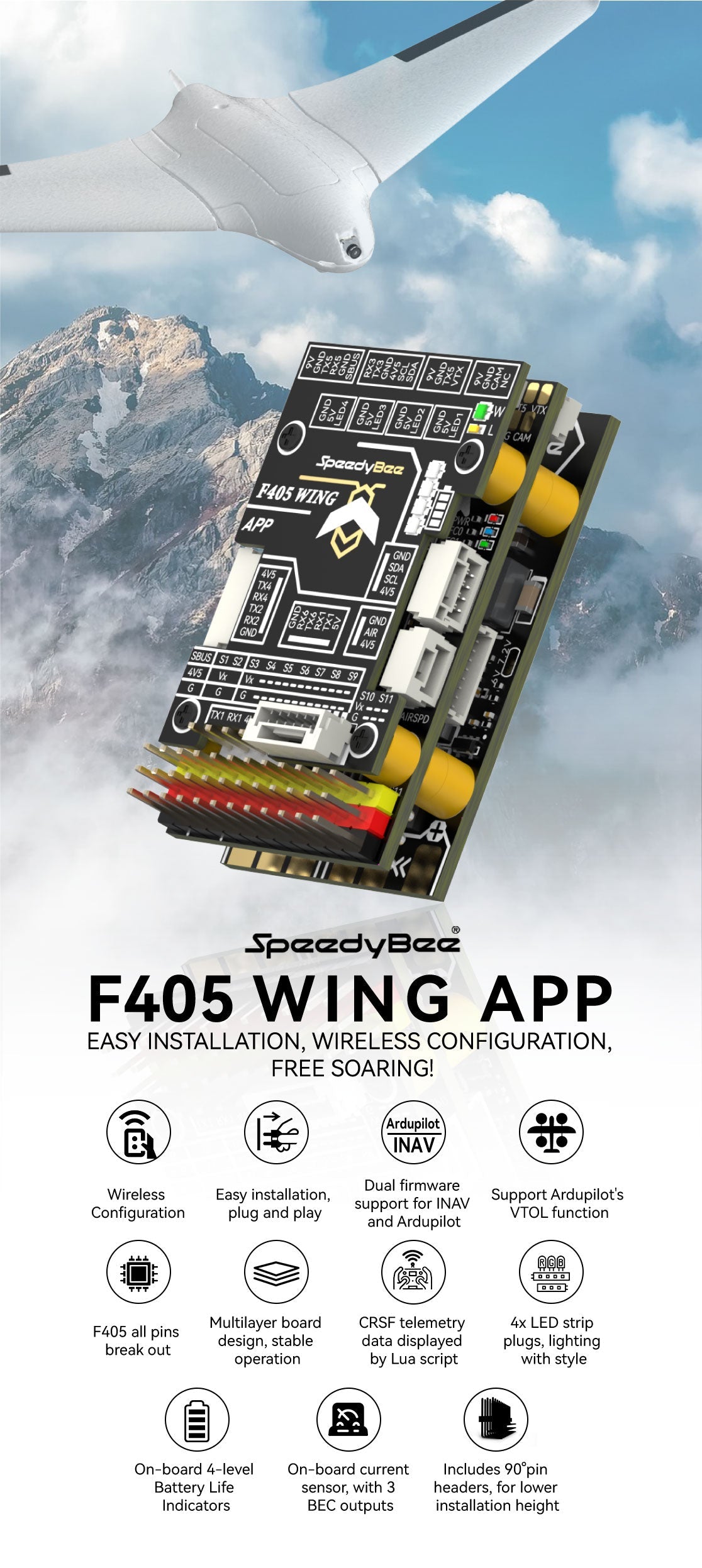 SpeedyBee F405 WING APP Fixed Wing Flight Controller