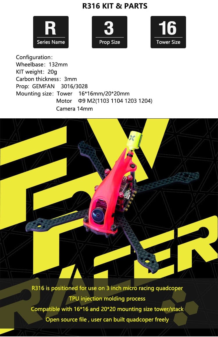 FPVracer R316 Ultralight 3" Quadcopter Frame