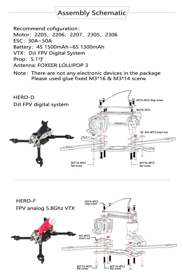 FPVracer Hero 5 FPV Quadcopter Frame (Hero-D, Hero-F)