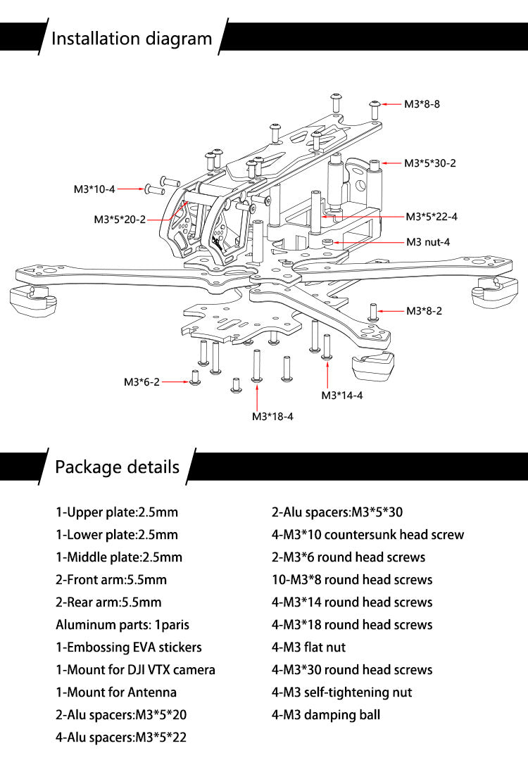 FPVracer NEXT5 Freestyle Quadcopter Frame