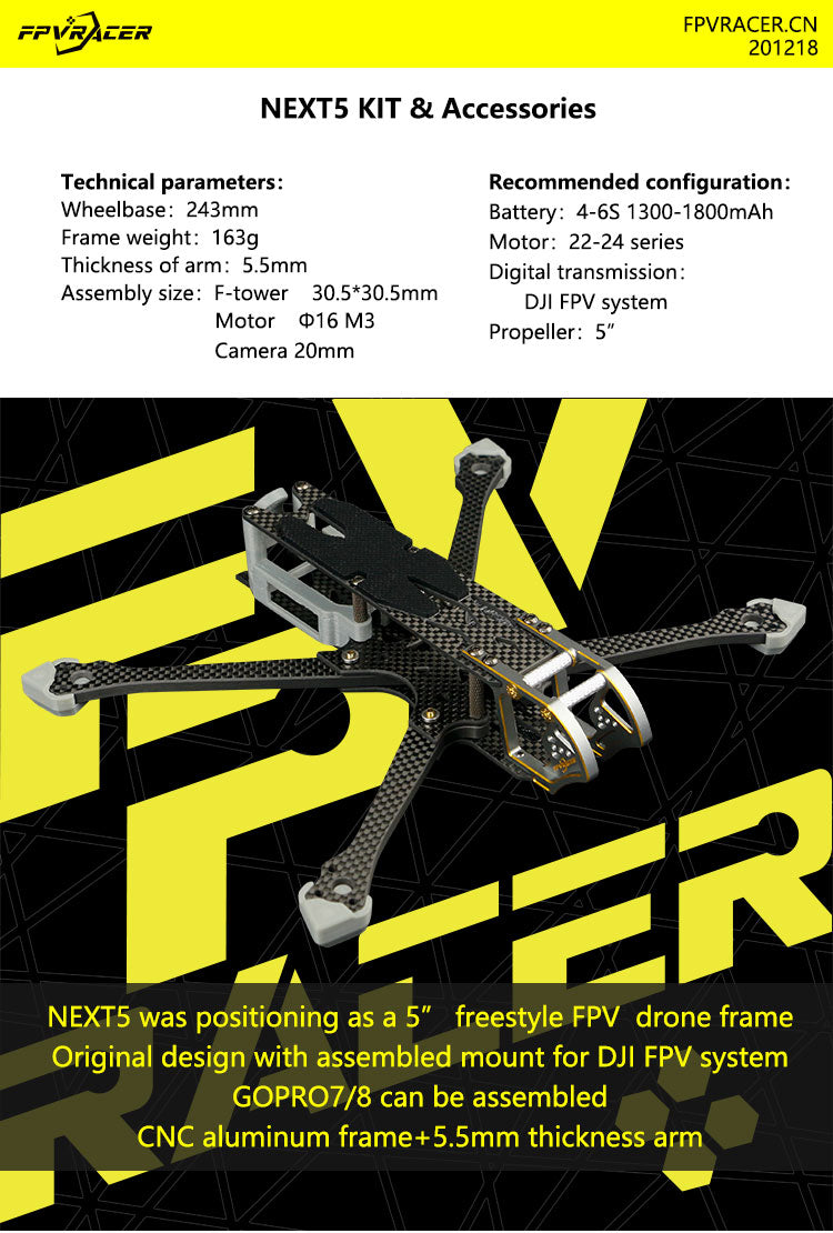 FPVracer NEXT5 Freestyle Quadcopter Frame