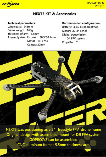 FPVracer NEXT5 Freestyle Quadcopter Frame