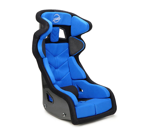 NRG Innovations PRISM FRP-RS700M-BK1 FIA Competition Full Halo Carbon Bucket Seat - Medium - Aftermarket Car Van Motorhome RV Bucket Seats - Black / Orange / Blue