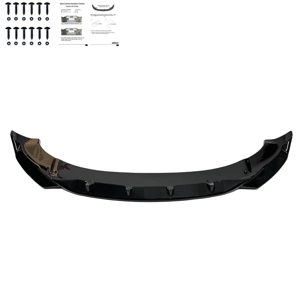 OW Front Bumper Lip Splitter TESLA Model Y 2020-2025 Gloss Black ABS Plastic Screws On