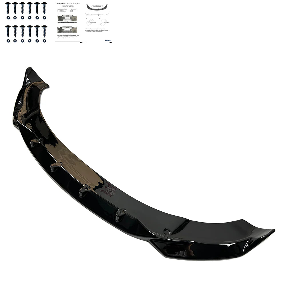 OW Front Bumper Lip Splitter TESLA Model Y 2020-2025 Gloss Black ABS Plastic Screws On