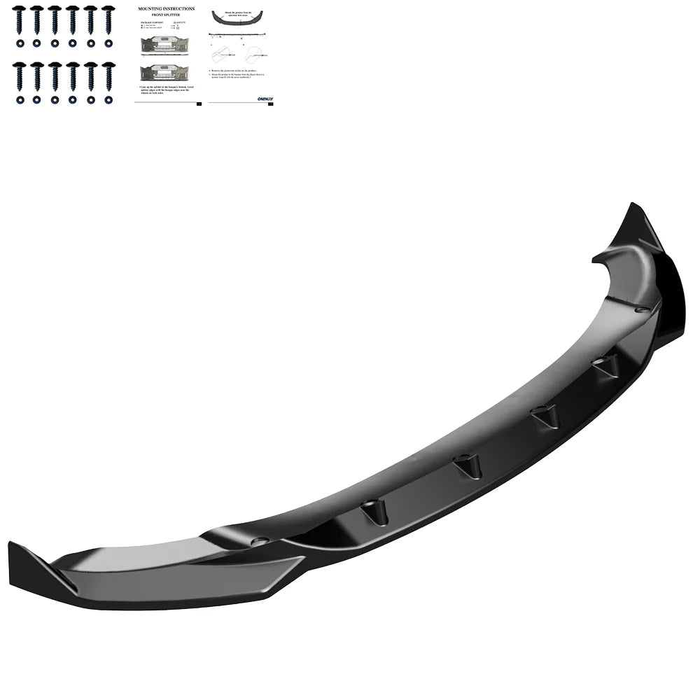 OW Front Bumper Lip Splitter TESLA Model Y 2020-2025 Gloss Black ABS Plastic Screws On