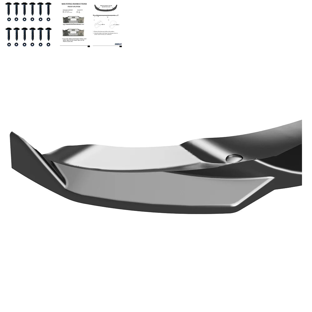 OW Front Bumper Lip Splitter TESLA Model Y 2020-2025 Gloss Black ABS Plastic Screws On