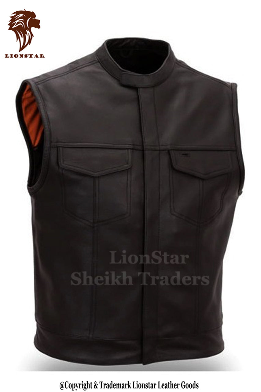 LionStar Fancy Black / Brown Leather Vest For Men