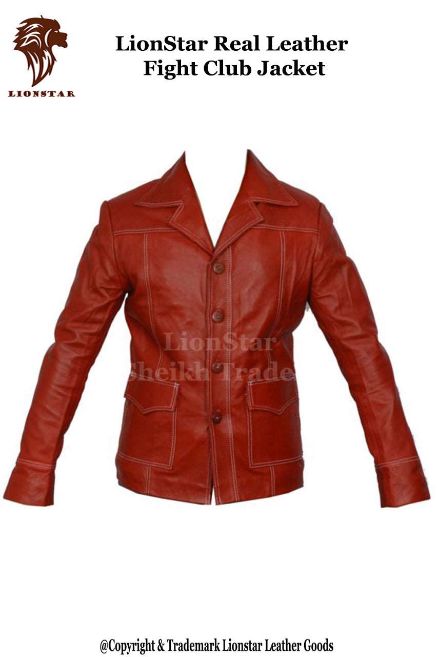 Men's Fight Club Tyler Durden Black & Red Sheepskin Leather Jacket