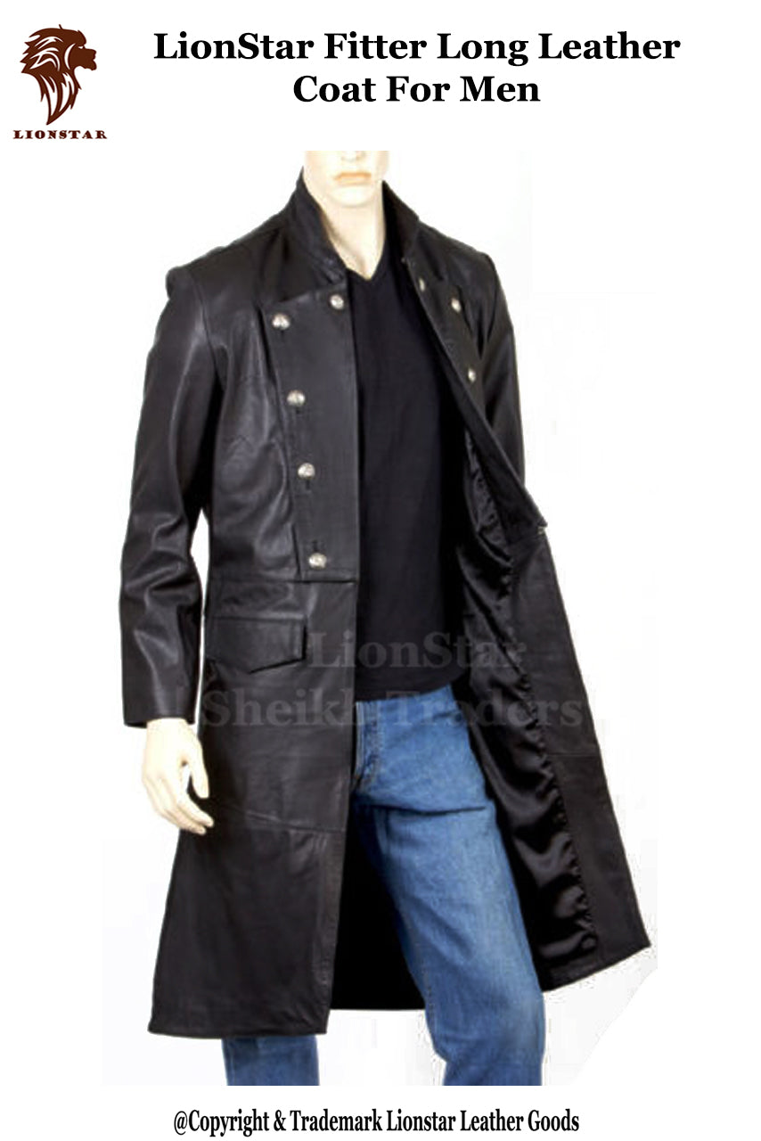 LionStar Fitter Long Leather Coats For Men