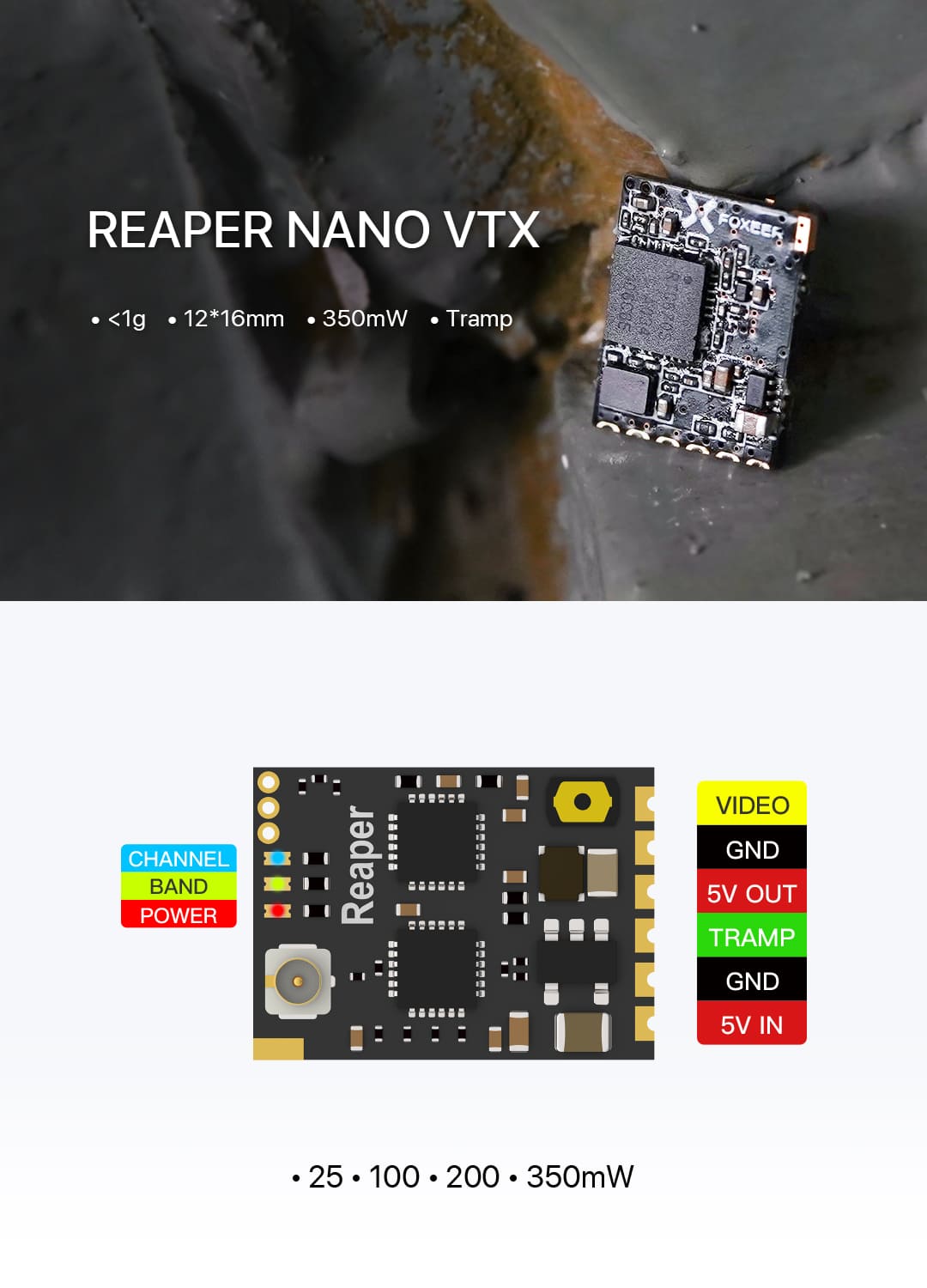 Foxeer Reaper Nano V2 VTx 5.8G 72CH 350mW Tramp