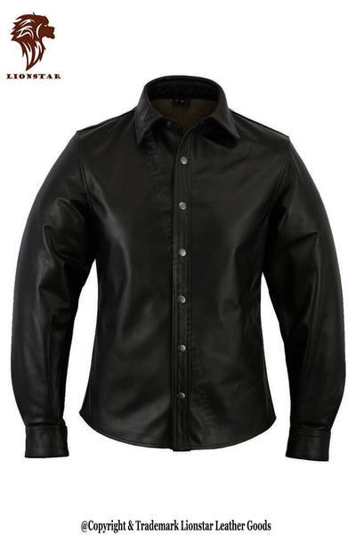 Lionstar Men's Sheepskin Leather Shirt Jacket (Button-Up Shacket)