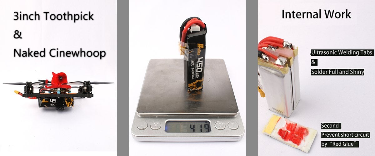 AuLine 450mAh 3S 11.4V HV 80C XT30 Lipo Battery (2x Pack) for Toothpick and CineWhoop