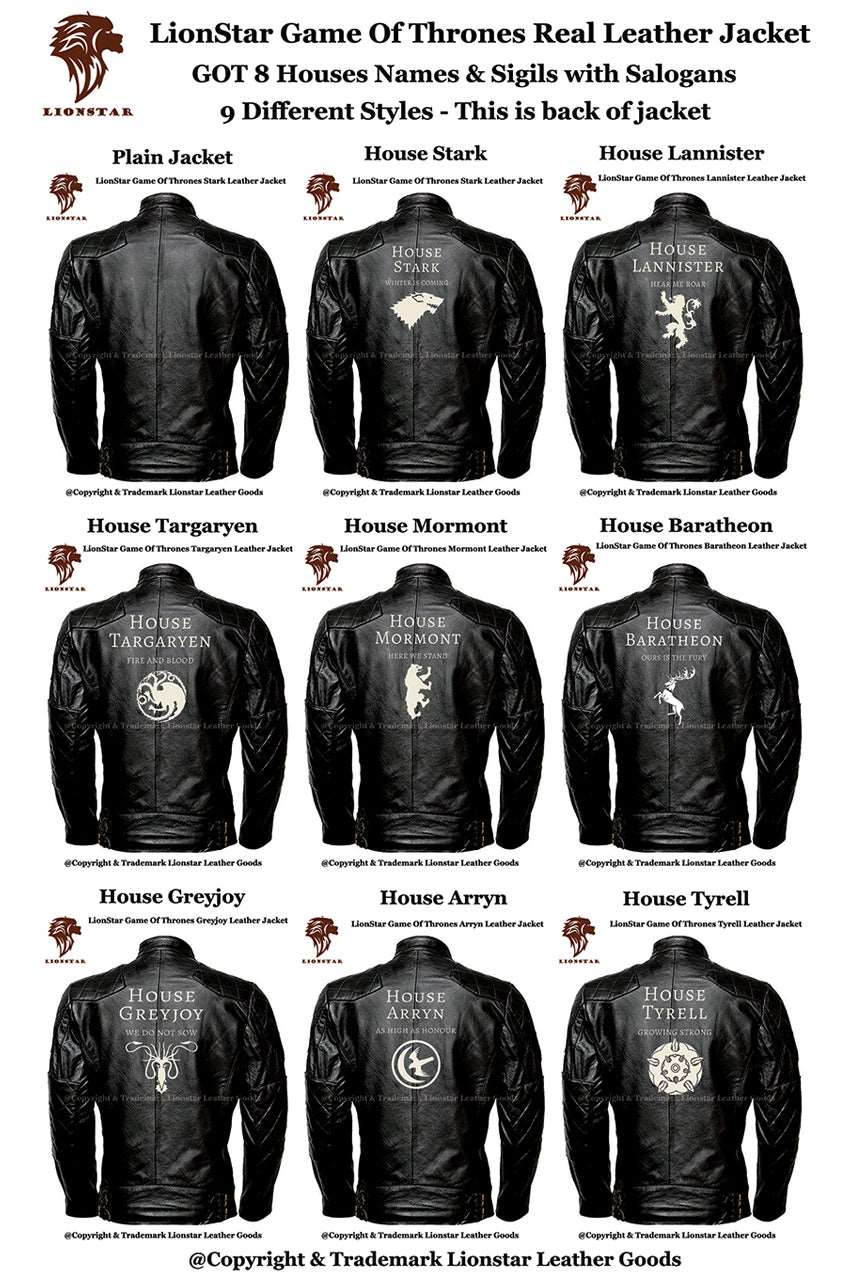 Men's Game of Thrones Sigil Leather Jacket (Sheepskin Biker Style)