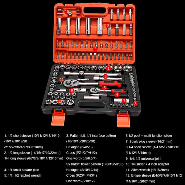 108 In 1 Multi-function Car Repair Combination Toolbox Ratchet Wrench Set