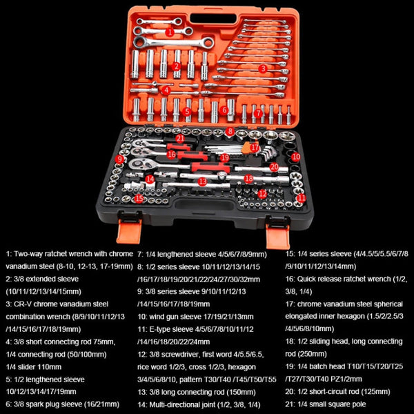 150 In 1 Multi-function Car Repair Combination Toolbox Ratchet Wrench Set