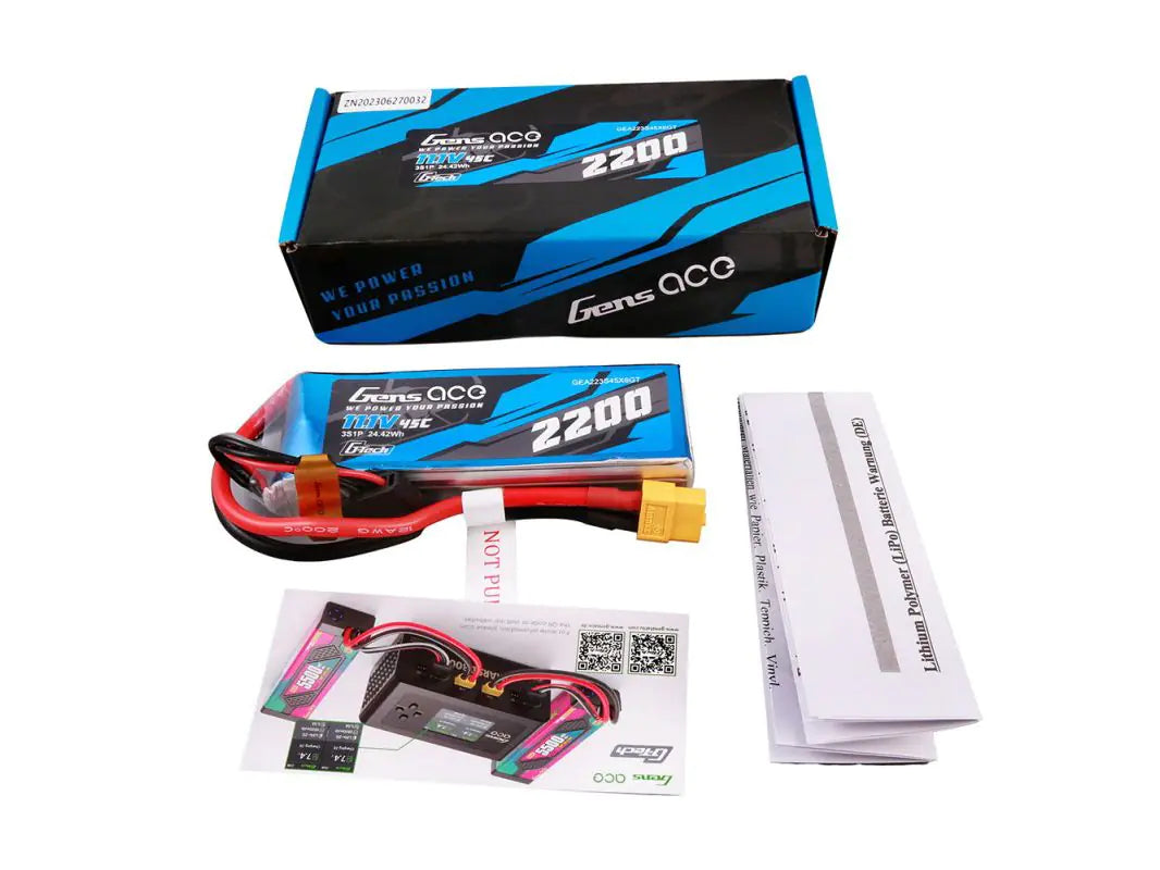 GensAce G-Tech 2200mAh 11.1V 45C 3S1P Lipo Battery Pack with XT60 Plug