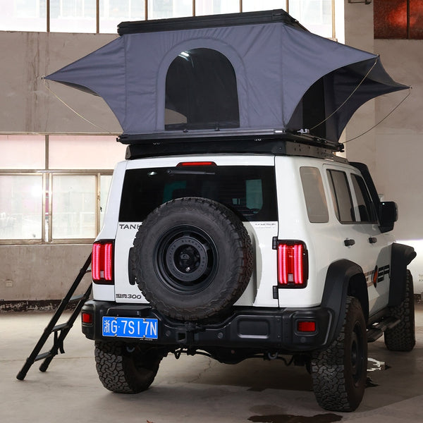 WEIER WERT-002 Aluminium Alloy Vehicle Car V2 2P Vertical Pop up Roof Tent Hard Shell - For Car / RV / Pickup / Van / Camper / 4x4 + Ladder + 7cm Mattress + Light + Shoe Bag
