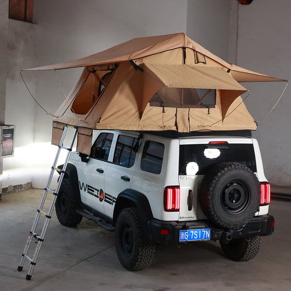 WEIER WERT-003 Aluminium Alloy Soft Shell Side Open Rooftop Tent 1-2 Person - For Car / RV / Pickup / Van / Camper / 4x4 + Ladder + 7cm Mattress + Light + Shoe Bag