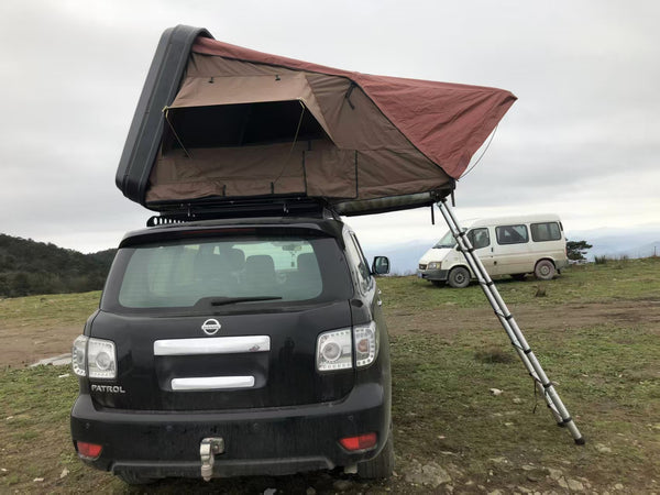 WEIER WERT-009 Aluminium Alloy Durable ABS Hard Shell Side Opening Rooftop Tent 4 Season 2 Bedrooms - For Car / RV / Pickup / Van / Camper / 4x4 + Ladder + 7cm Mattress + Light + Shoe Bag