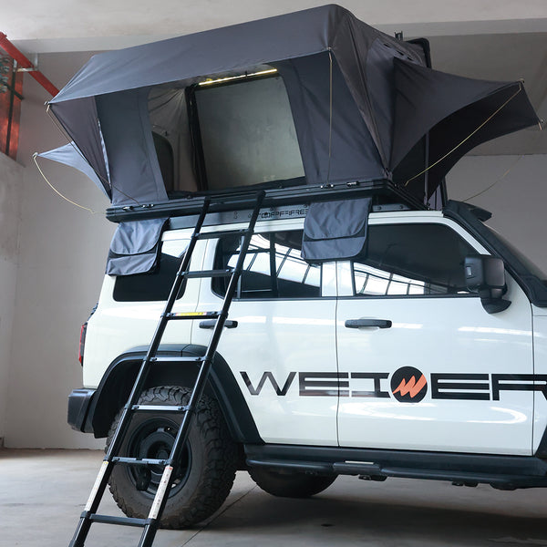 WEIER WERT-006 Aluminium Alloy Hard Shell Rooftop Tent 1-2 Person / 4 Season / 2 Bedrooms - For Car / RV / Pickup / Van / Camper / 4x4 + Ladder + 7cm Mattress + Light / 420d 3000mm