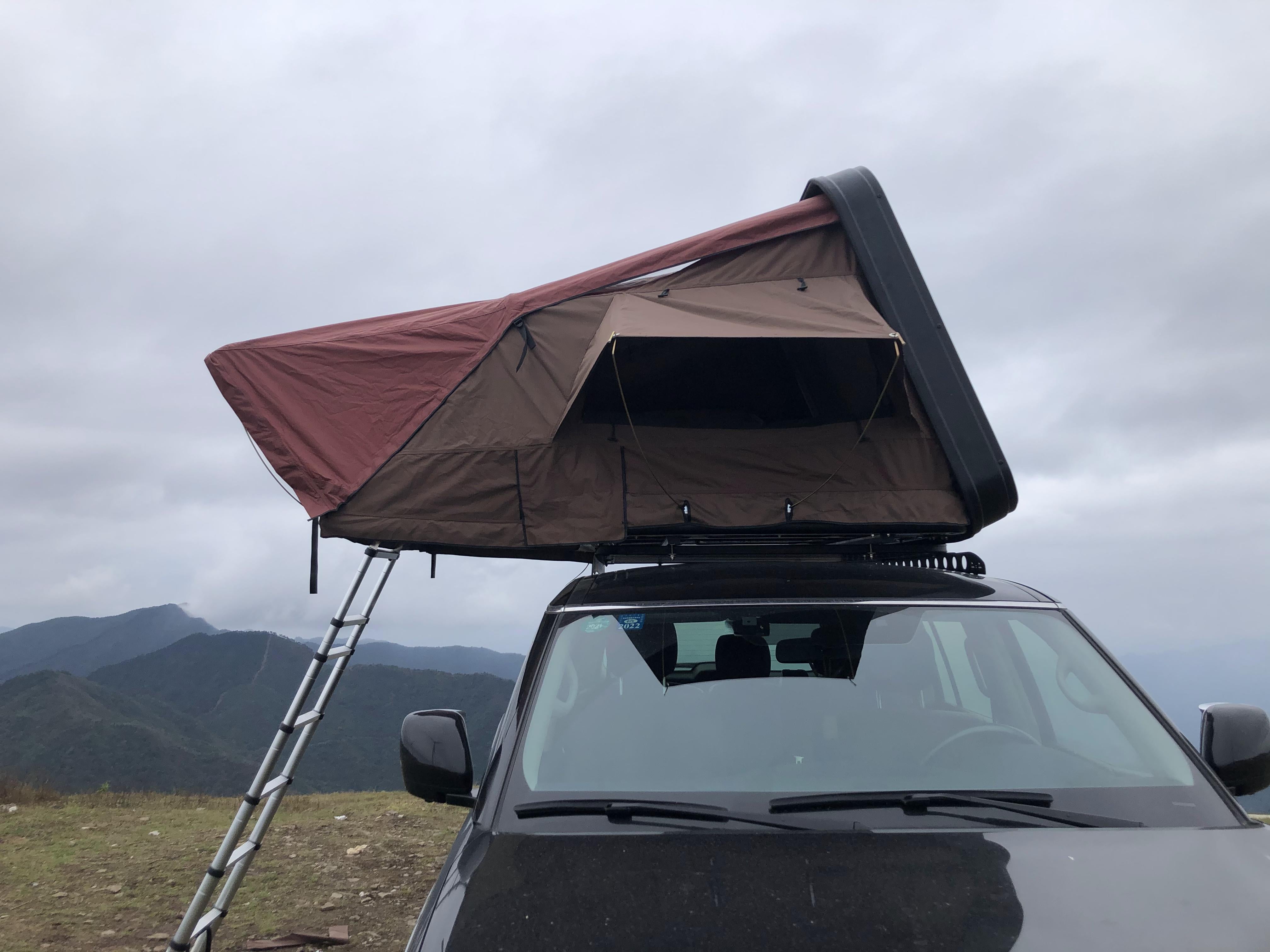 WEIER WERT-009 Aluminium Alloy Durable ABS Hard Shell Side Opening Rooftop Tent 4 Season 2 Bedrooms - For Car / RV / Pickup / Van / Camper / 4x4 + Ladder + 7cm Mattress + Light + Shoe Bag