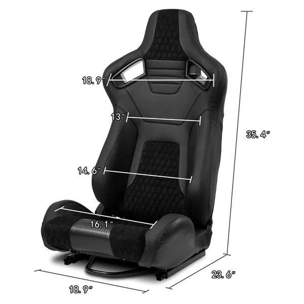 JIABEIR (Manufactured and Dispatched from China) 3D Sport Comfort Black Suede Alcantara Sports Car / Racing Sim x1 Individual Bucket Seats JBR1087