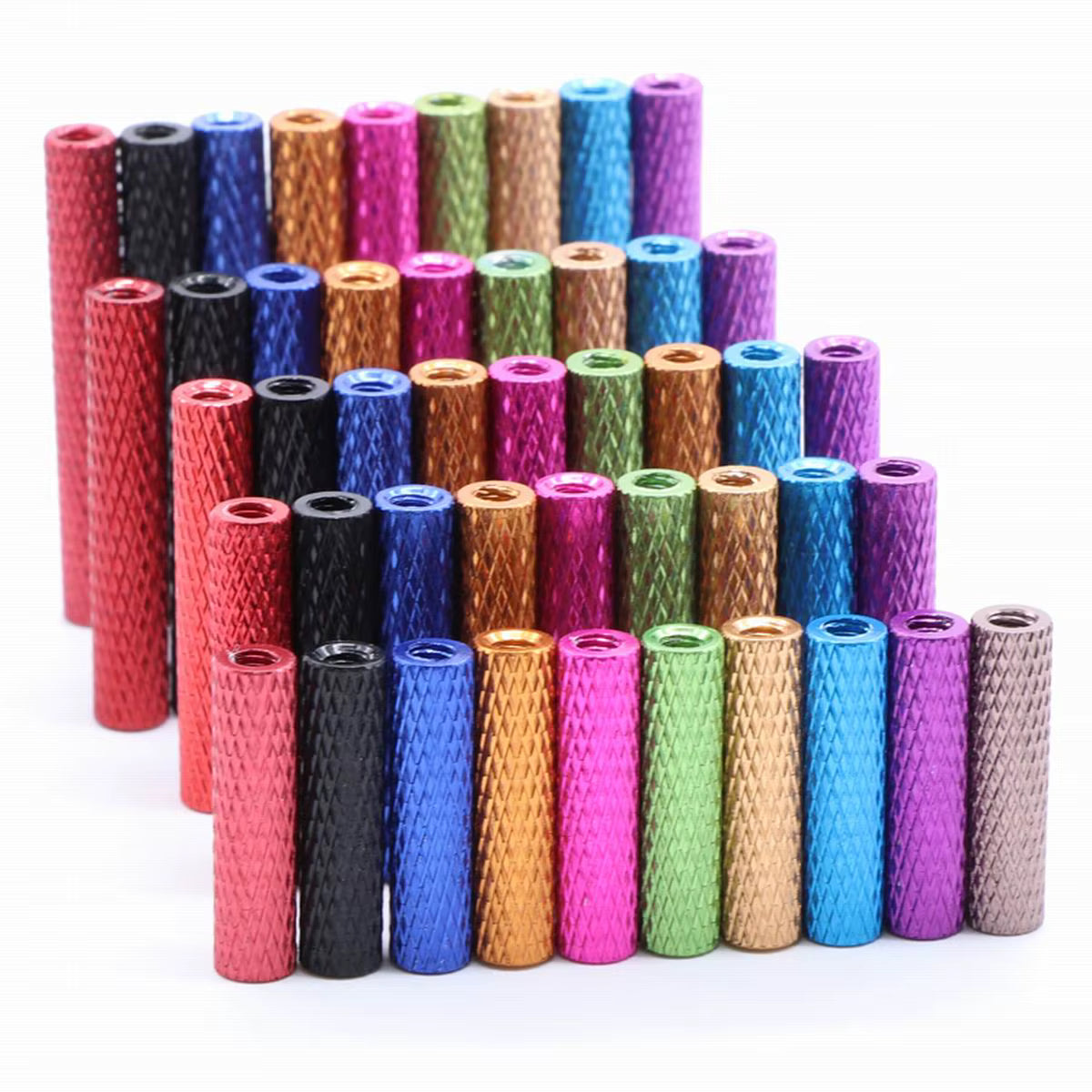 10pc M3 Knurled Standoffs Coloured Aluminium Pack