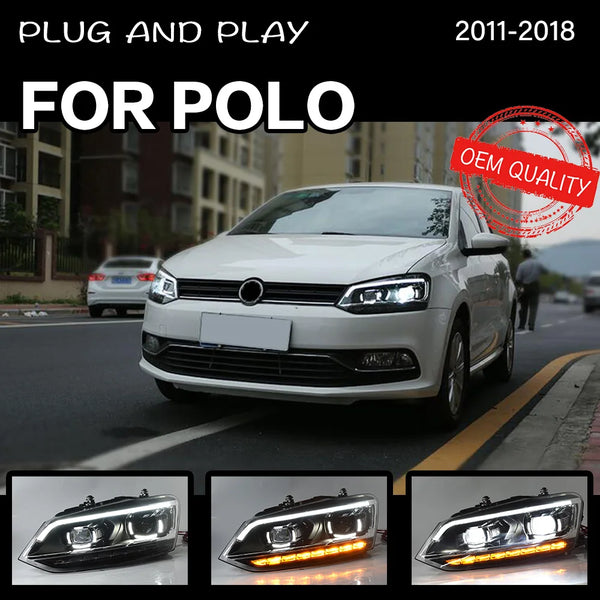 Headlight For VW Polo 2010-2018 Car LED DRL Hella 5 Xenon Lens Hid H7 VW Vento Car Accessories