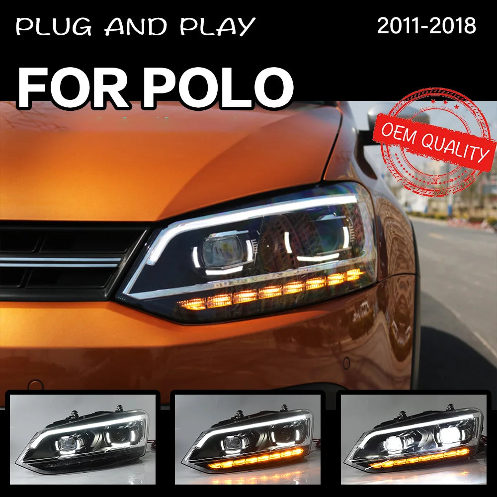 Headlight For VW Polo 2010-2018 Car LED DRL Hella 5 Xenon Lens Hid H7 VW Vento Car Accessories