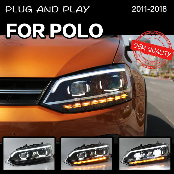 Headlight For VW Polo 2010-2018 Car LED DRL Hella 5 Xenon Lens Hid H7 VW Vento Car Accessories