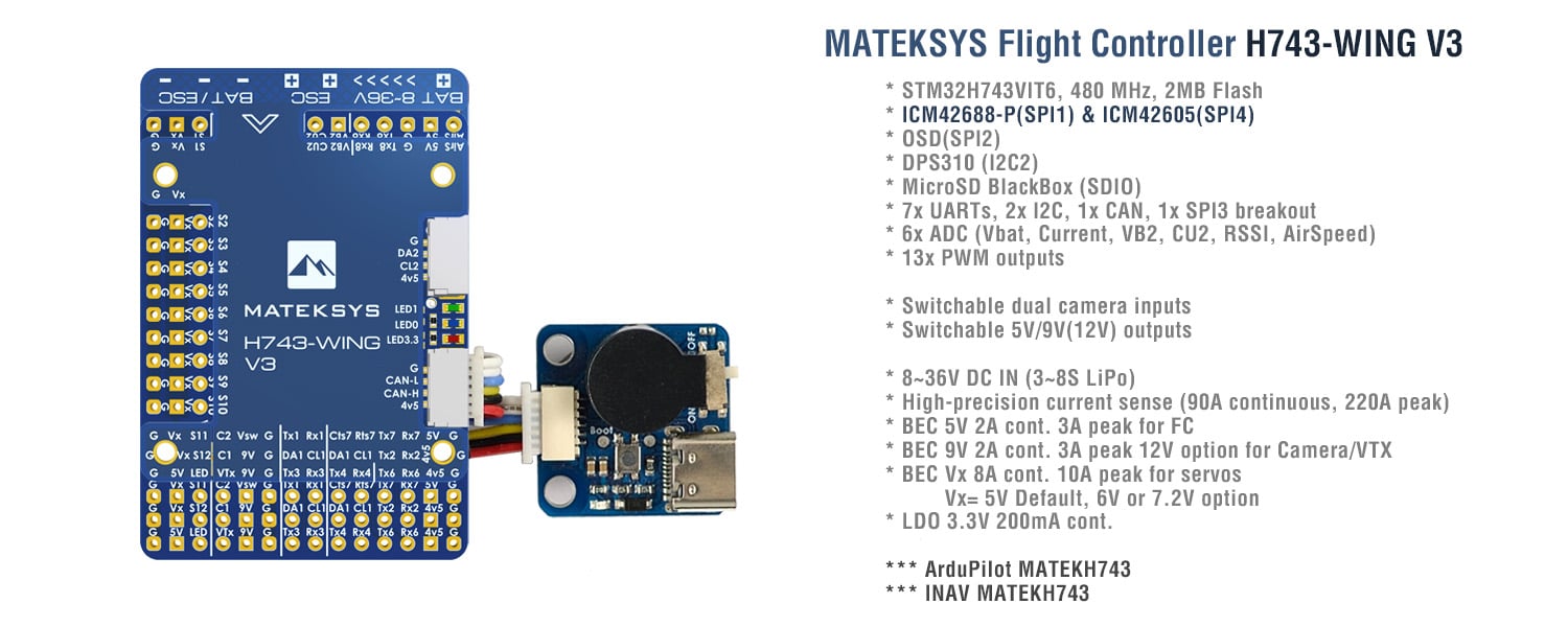 Matek H743 Wing V3 Ardupilot Flight Controller