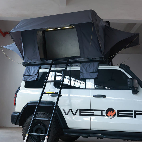 WEIER WERT-006 Aluminium Alloy Hard Shell Rooftop Tent 1-2 Person / 4 Season / 2 Bedrooms - For Car / RV / Pickup / Van / Camper / 4x4 + Ladder + 7cm Mattress + Light / 420d 3000mm